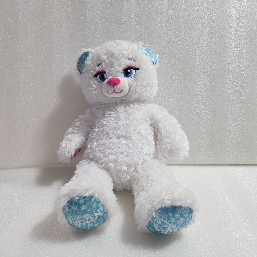 Disney Build-A-Bear Frozen Elsa White Sparkly Snowflakes Pink Nose Plush 16"